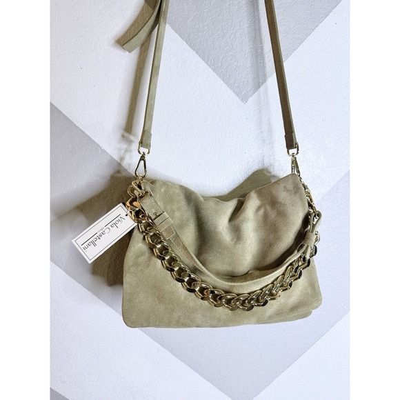 Viola Castellani Handbags - NWT Viola Castellani Shoulder Bag Crossbody Taupe TJ5007 Chain Gold Milano Italy